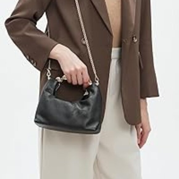 Neiman Marcus Gold Bead Black Top Handle Leather Bag